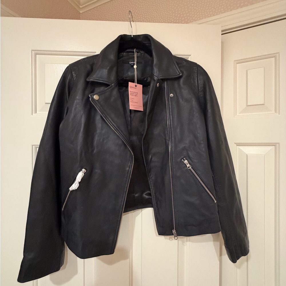 Quince Black Leather Moto Jacket